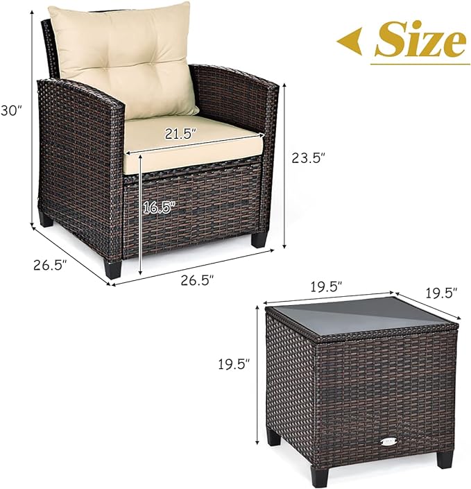 3 PCS Patio Furniture Set, Onesize, Beige