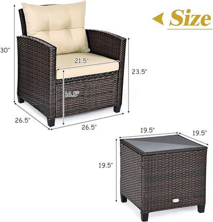3 PCS Patio Furniture Set, Onesize, Beige
