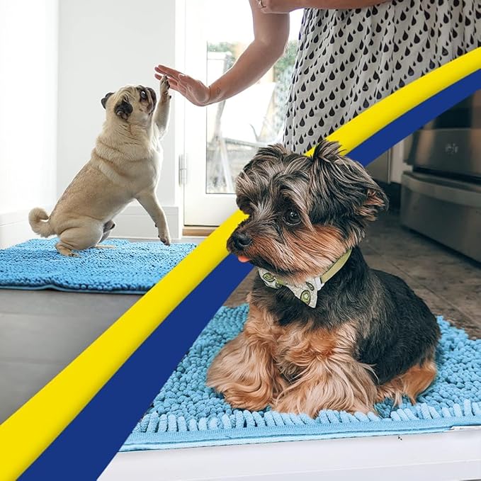 Muddy Mat® Original Dog Door Mat for Muddy Paws, Super Absorbent Microfiber, Non-Slip Washable Pet Rug, Quick Dry Chenille Entryway Carpet, Machine Washable Indoor Outdoor mat, Sky Blue 35"x60"