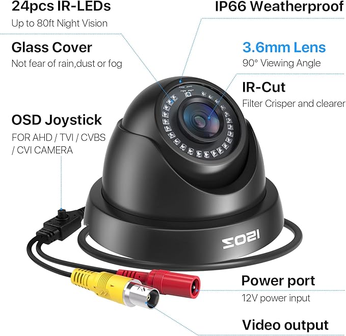 ZOSI 1080P HD Security Camera Indoor Outdoor,1920TVL 2.0MP 4-in-1 HD TVI/CVI/AHD/CVBS CCTV Camera,Weatherproof,80ft IR Night Vision,for 960H,720P,1080P,5MP,4K Analog Home Surveillance DVR System