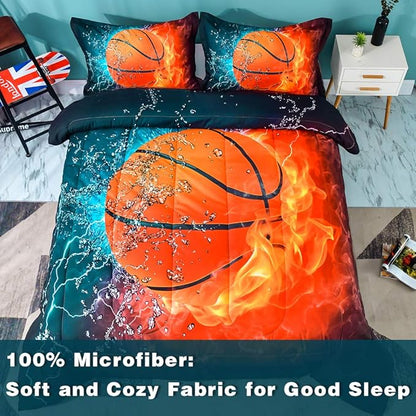 Andency Basketball Comforter Queen(90x90 Inch), 3 Pieces(1 Basketball Comforter, 2 Pillowcases) Sport Microfiber Comforter Set Bedding Set for Kids Boys Girls Teens