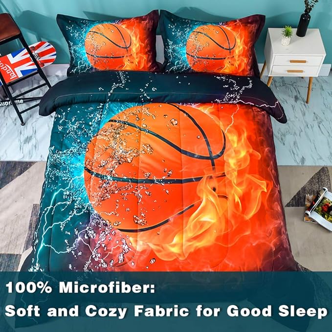 Andency Basketball Comforter Twin(66x90 Inch), 2 Pieces(1 Basketball Comforter, 1 Pillowcase) Sport Microfiber Basketball Comforter Set Bedding Set for Kids Boys Teens
