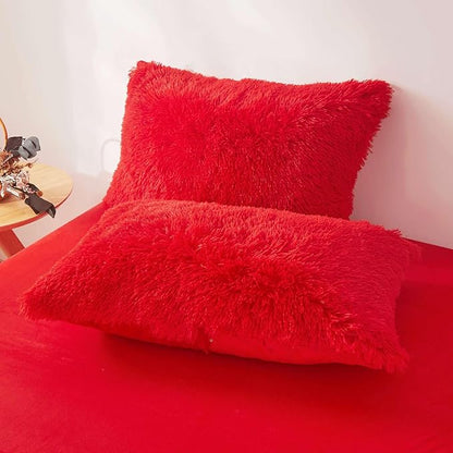 FOPPA Red fluffy Comforter Cover Set king- Ultra Soft fluffy Red Bedding Sets 3 Pieces (1 Duvet Cover + 2 Pillow case) pink fluffy bed set (Red, King)