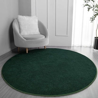 Round Area Rugs for Bedroom Living Room, 5x5 Dark Green Super Soft Comfy Thickened Memory-Foam Indoor Circle Carpet, Modern Aesthetic Minimalist Carpet for Boys Girls Adults Nursery Home Décor