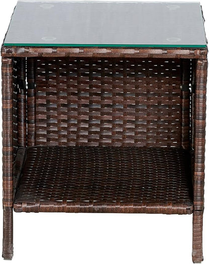 BTEXPERT Space Saving Outdoor Wicker Conversation 3 Piece Bistro Set Garden Patio Yard Porch Furniture Pe Rattan Two Chairs Cushions Side Storage Table Brown/Aqua Blue, OneSize