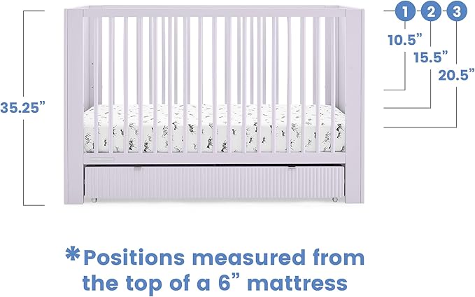 Delta Children Cassie 4-in-1 Convertible Crib with Underdrawer - Greenguard Gold Certified, Lilac