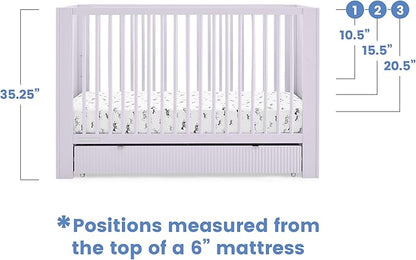 Delta Children Cassie 4-in-1 Convertible Crib with Underdrawer, Lilac + Simmons Kids Silver Nights Dual Sided 2-Stage Baby Crib Mattress (Bundle)