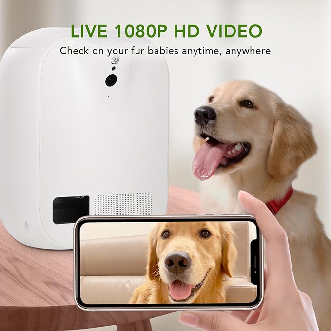 Pet Monitoring Camera Dog Treat Dispenser [New 2023 Pro] Two-Way Audio HD WiFi Dog Camera with 130° View, Remote Tossing App Compatible with Android/iOS, Night Vision, Wall Mounted