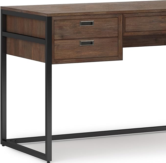 SIMPLIHOME Richmond SOLID WOOD 60 inch Wide Home Office Desk, Writing Table, Workstation, Study Table Furniture in Rustic Natural Aged Brown