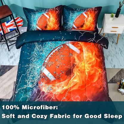 Ondency Football Comforter Set Full (79x90 Inch), 3 Pieces(1 Football Comforter, 2 Pillowcases) 3D Sport Microfiber Football Comforter Set Bedding Set for Boys Kids