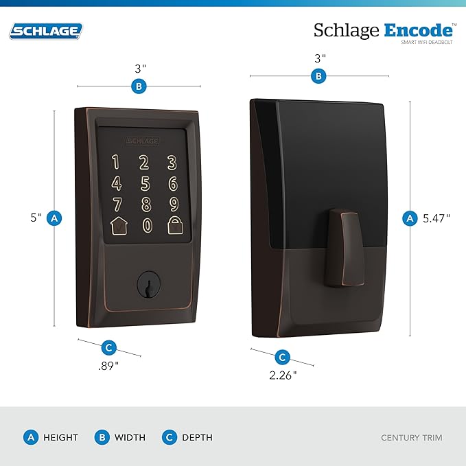 SCHLAGE BE489WB CEN 716 Encode Deadbolt Smart Lock | WiFi Touchscreen Keypad, Aged Bronze