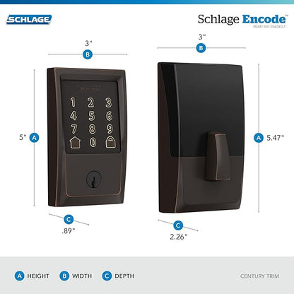 SCHLAGE BE489WB CEN 716 Encode Deadbolt Smart Lock | WiFi Touchscreen Keypad, Aged Bronze