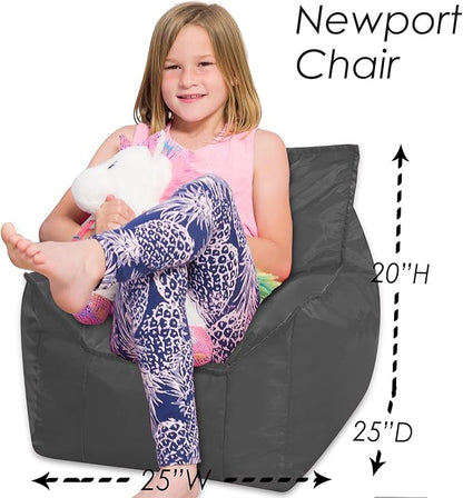 Posh Creations Structured Comfy Bean Bag Chair for Gaming, Reading, and Watching TV, Newport Chair, Microsuede - Charcoal Gray