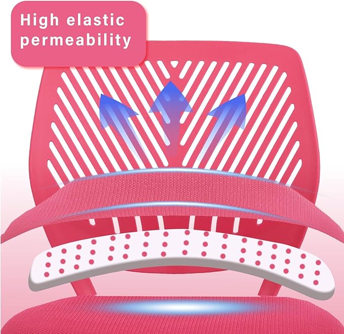 FurnitureR Teens Girls Task Chair 360 Swivel, Low Mid PP Mesh Back Fabric Seat, Height Adjustable, Rolling Castor, W15.7inces x D15.2inces x H29.5-34.2inches (Pink)