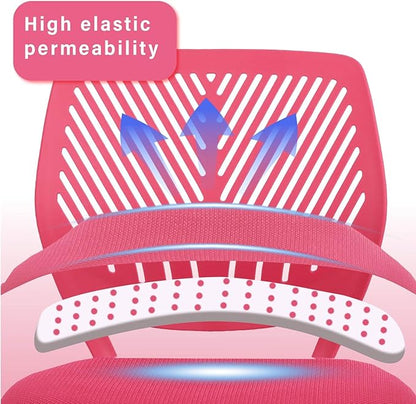 FurnitureR Teens Girls Task Chair 360 Swivel, Low Mid PP Mesh Back Fabric Seat, Height Adjustable, Rolling Castor, W15.7inces x D15.2inces x H29.5-34.2inches (Pink)