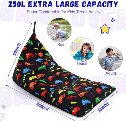 2 Pcs Stuffed Animal Storage Bean Bag Chair Stuffed Animal Bean Bag Storage Large Beanbag Covers Stuff Animal Organizer Bean Bag Couch for Kids Adults Plush Toys Pillows, Cover Only (Gamer)