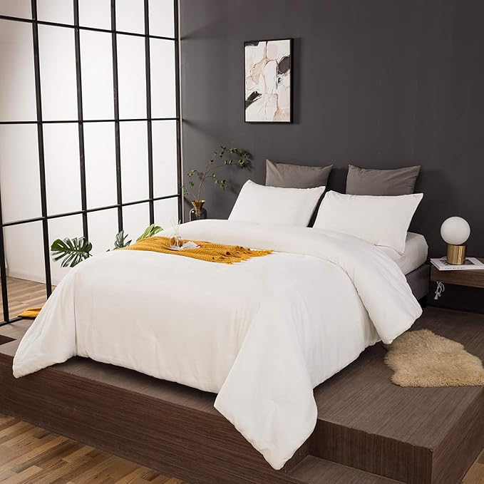 Wellboo White Fluffy Comforter Sets California King Women Men Solid White Velvet Bedding Comforters Cal King Plain White Flannel Plush Winter Blankets All White Flurry Aesthetic Quilt White Shaggy Bed