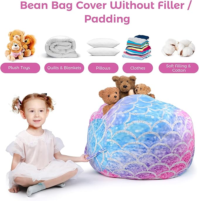 KABOER Bean Bag Cover for Kids,200L Stuffed Animal Storage Bean Bag Chair Cover |Stuffable Zipper Beanbag for Organizing Children Soft Plush Toys (32x29inch)