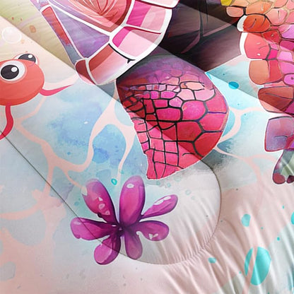 CVHOUSE Kawaii Sea Turtle Comforter Set Full Size,Ocean Theme Bedding Set for Girls Kids,Tie Die Turtle Quilt Set Ocean Turtle Duvet Set Ocean Decor 3 Pieces