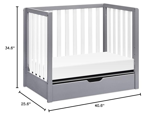 Carter's by DaVinci Colby 4-in-1 Convertible Mini Crib with Trundle Drawer in Grey and White, Greenguard Gold Certified, Undercrib Storage