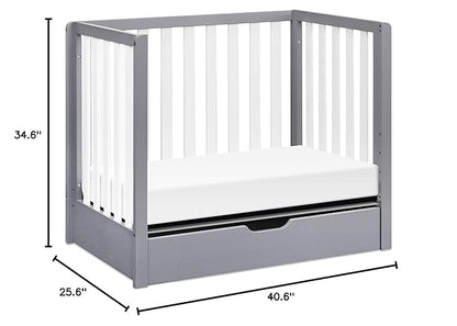 Carter's by DaVinci Colby 4-in-1 Convertible Mini Crib with Trundle Drawer in Grey and White, Greenguard Gold Certified, Undercrib Storage
