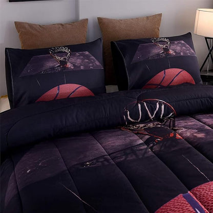 Btargot Basketball Comforter Sets Full for Boys Teens,3D Sports Basketball Bedding,Soft Microfiber Reversible Quilt with 3 Matching Pillow Shams