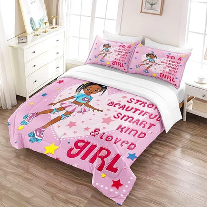 Black Ballerina Comforter Queen Sets for Girls Toddle,Black Girl Magic Comforter Set for Teens Kids,African American Afro Girl Inspirational Bedding Sets