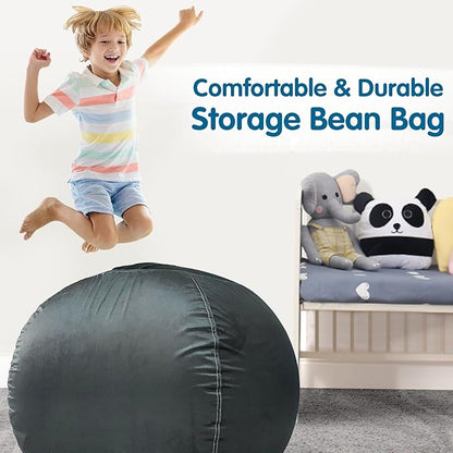 Lukeight Stuffed Animal Storage Bean Bag Chair Cover for Kids, Zipper Beanbag Chair Cover for Organizing Toddler & Kids' Rooms Plush Toys (Dark Gray Velvet, Large)