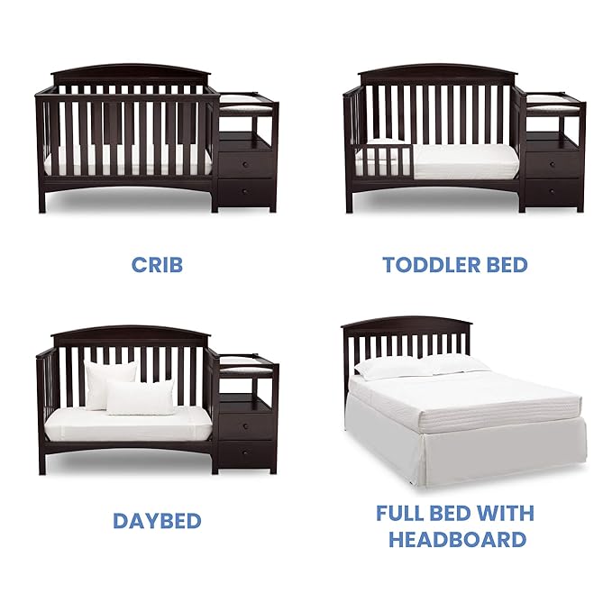 Delta Children Abby Convertible Crib 'N' Changer + Changing Pad and Cover [Bundle], Dark Chocolate