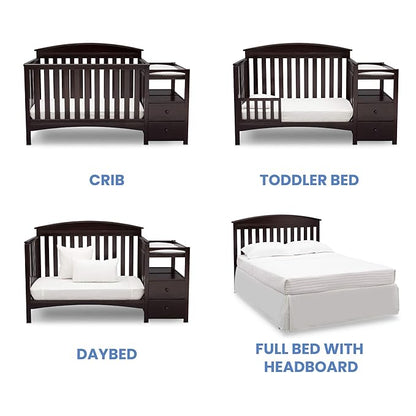 Delta Children Abby Convertible Crib 'N' Changer + Changing Pad and Cover [Bundle], Dark Chocolate