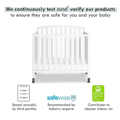 DaVinci Dylan Folding Portable 3-in-1 Convertible Mini Crib and Twin Bed in White, Greenguard Gold Certified