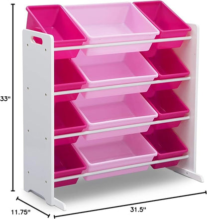 Delta Children Kids Toy Storage Organizer with 12 Plastic Bins - Greenguard Gold Certified, White/Pink