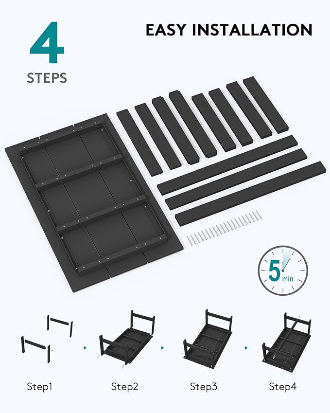 SERWALL HDPE Patio Furniture Set, 1 Pieces Outdoor Sectional Conversation Sofa Set, All Weather Patio Couch Furniture with Coffee Table for Balcony, Deck, Black