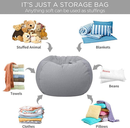 Aubliss Stuffed Animal Storage Bean Bag Chair Cover (No Beans)，Stuff and Sit Storage Bean Bag for Kids Toy Storage，Large 38"-Canvas Solid Grey