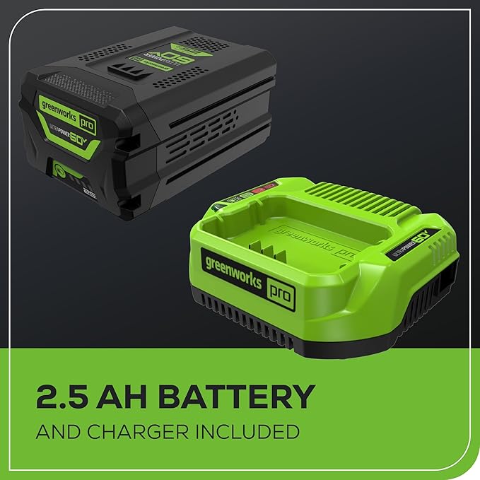 Greenworks 60V 610 CFM Cordless Leaf Blower, 2.5 Ah Battery and Rapid Charger