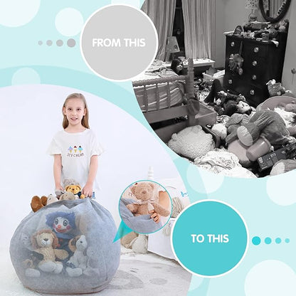 Stuffed Animal Storage Bean Bag Chair Cover (No Filler) for Kids and Adults.Soft Premium Corduroy Stuffable Beanbags for Organizing Children Plush Toys or Memory Foam Small 100L (Grey)
