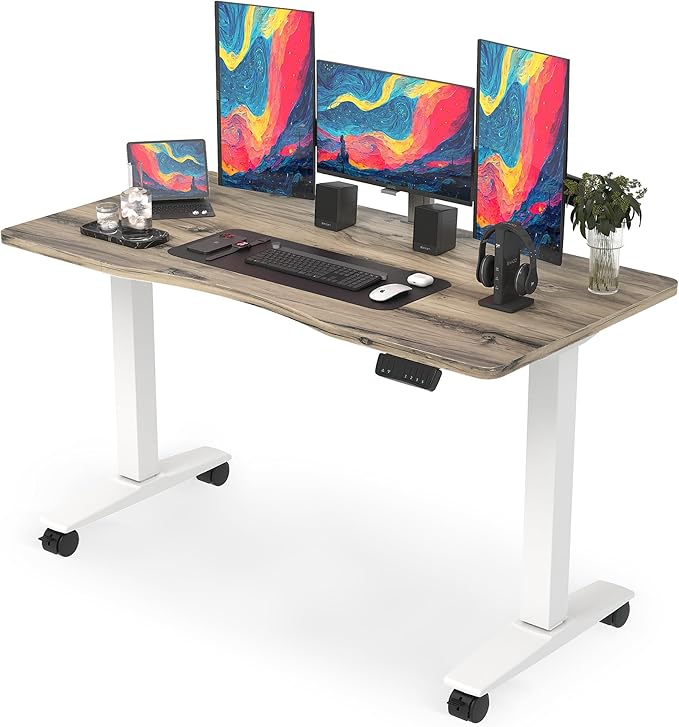 Monomi Height Adjustable Electric Standing Desk, 55 x 28 Inches Stand up Desk, Sit Stand Home Office Computer Desk, Maple