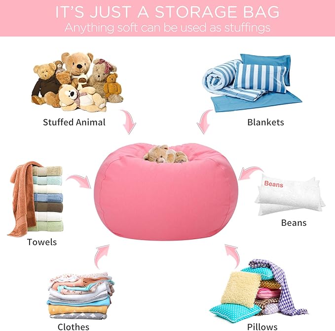 Aubliss Stuffed Animal Bean Bag Storage Chair (Solid Pink, Medium (32''))