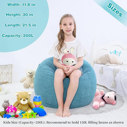 Stuffed Animal Storage Bean Bag Chair Cover (No Filler) for Kids and Adults.Soft Premium Corduroy Stuffable Beanbag for Organizing Children Plush Toys or Memory Foam Small 100L(LightBlue)