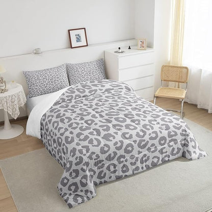 Feelyou Leopard Print Bedding Set Silver Gray Leopard Comforter Set for Boys Girls Kids Cheetah Printed Comforter Africa Wild Animal Skin Theme Duvet Set Room Decor Twin Size Quilt Set 2Pcs