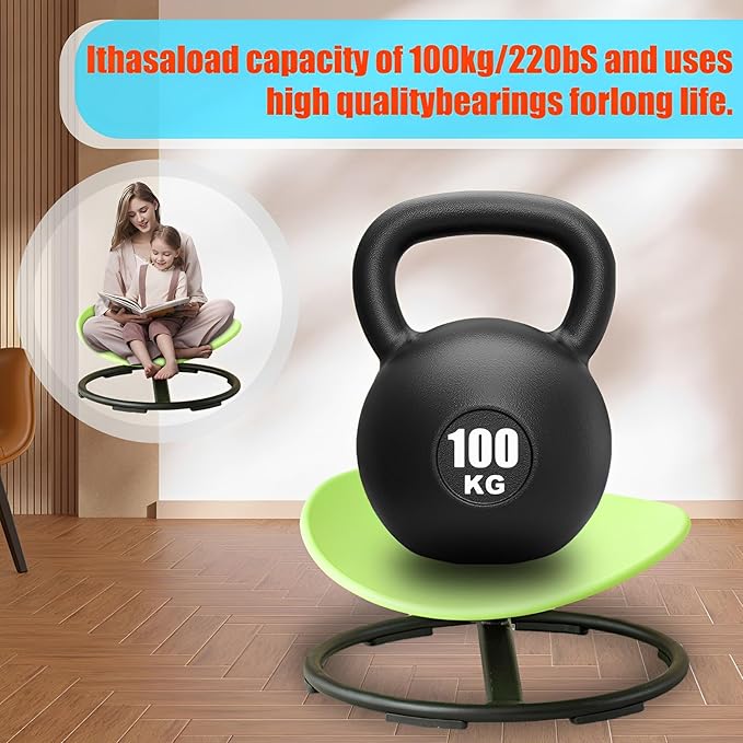 Autism Kids Swivel Chair,Spin Sensory Chair,Kids Spinning Chair,Sit Spin Training Body Coordination,Metal Base Non-Slip Small Desk Chair (Green)