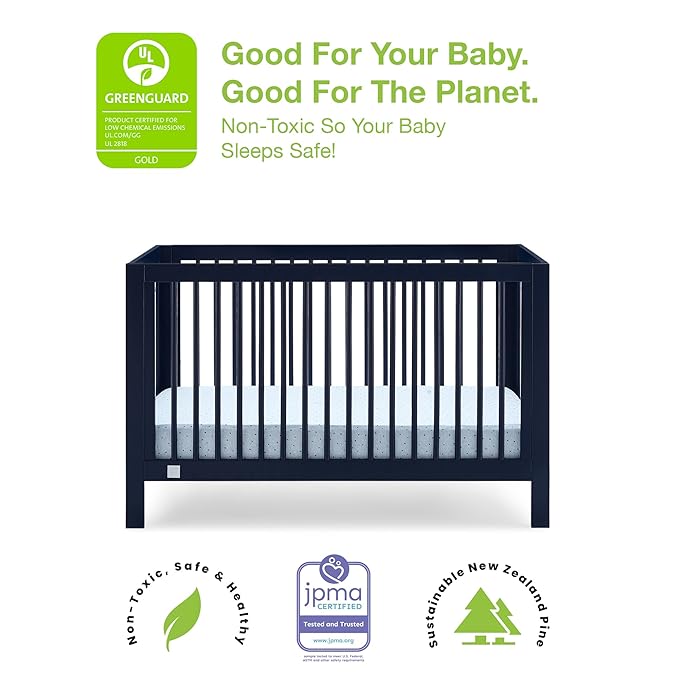 Delta Children babyGap Charlie 6-in-1 Convertible Crib + Brannan Bear Bookcase with Bins + Brannan Bear Wall Shelf with 4 Hooks, Navy (Bundle)