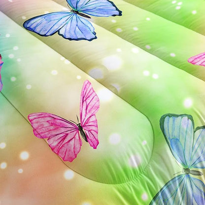 Datura home Bedding Comforter Set Rainbow Watercolor Butterfly Printed Pattern Quilt with 1 and 2 Pillowcases for Girls Bedroom All Season(Butterfly Queen) Queen 90x90inches