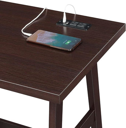 Convenience Concepts Designs2Go Trestle Desk with Charging Station and Shelves, Espresso