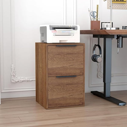 Wooden File Cabinet 2 Drawer,Vertical Storage Filing Cabinet with Hanging Bars for Letter Size,File Storage Cabinet Used for Home Office, Brown Assemble Required