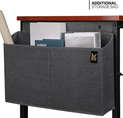 MoNiBloom Home Office Computer Desk with Storage Bag, 55" Writing Study Modern Simple Style Laptop Table, Teak Color