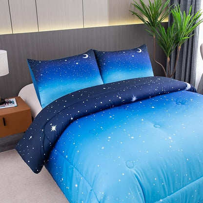 NINENINE Blue Galaxy Comforter Set Queen Size for Teen Kids Girls,Space Bedding Sets Printed with 1 Comforter 2Pillowcases