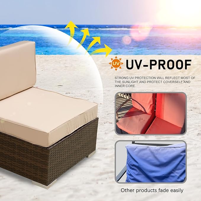 ClawsCover 12Pack Outdoor Seat and Back Cushions Replacement Covers Fit for 6Pieces 5-Seater Wicker Rattan Patio Furniture Conversation Set Sectional Couch Chairs,Light Khaki-Include Cover Only