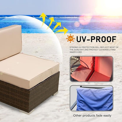 ClawsCover 12Pack Outdoor Seat and Back Cushions Replacement Covers Fit for 6Pieces 5-Seater Wicker Rattan Patio Furniture Conversation Set Sectional Couch Chairs,Light Khaki-Include Cover Only