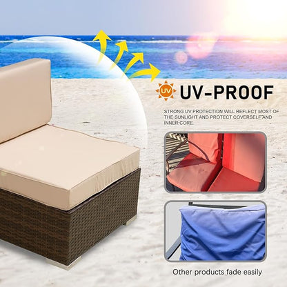 ClawsCover 7Pack Outdoor Patio Seat and Back Cushions Replacement Covers Fit for 3/5 Pieces 4-Seater Wicker Rattan Furniture Conversation Set Sectional Couch,Light Khaki-Large (Include Cover Only)